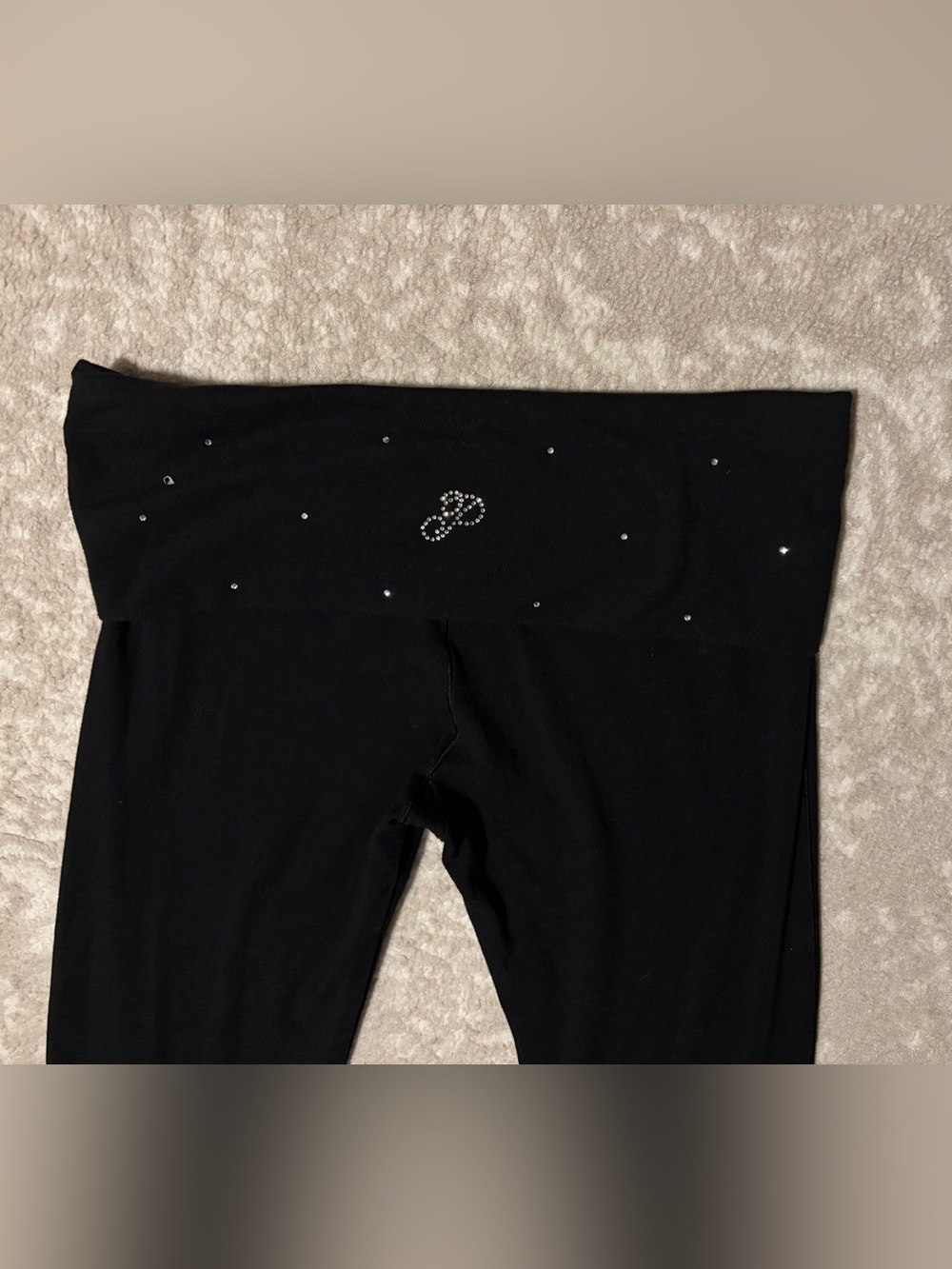 Victoria’s Secret PINK - Black Rhinestone Fold Over Waist Flare Yoga Pants Med - Picture 4 of 6